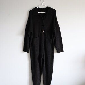 Smash + Tess Womens Black Sz Lrg Lilli One-Piece Relaxed Pull-On Jumpsuit Romper